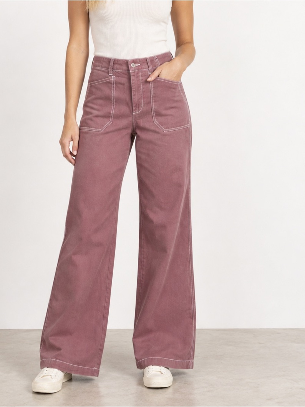 JOSEPH Dusty Rose Wide Leg Contrast Stitch Utility Pants Size Small